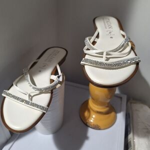 Italian Shoemakers White Crystal-Embellished Women's Sandals